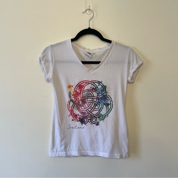Traditional Craftwear S white short sleeve t-shirt Ireland travel fitted v neck - Picture 1 of 7